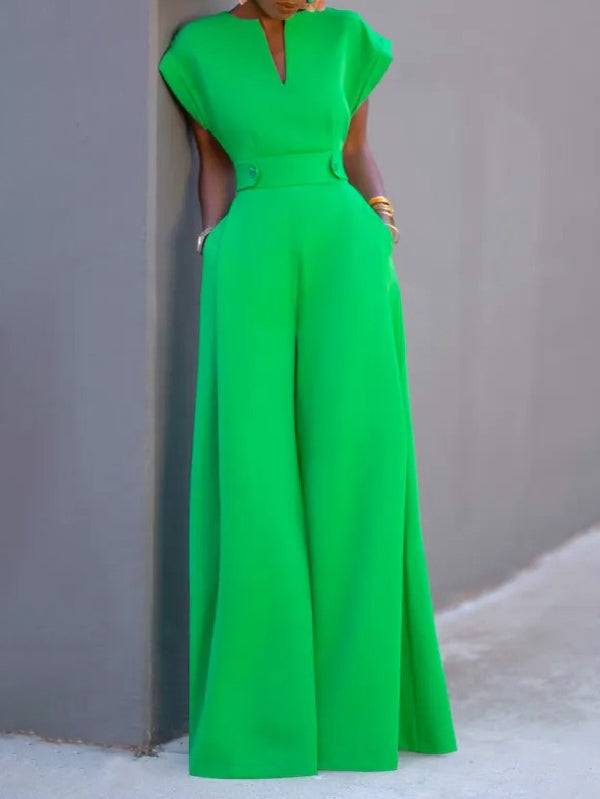Wide-Leg Cap-Sleeve Jumpsuit