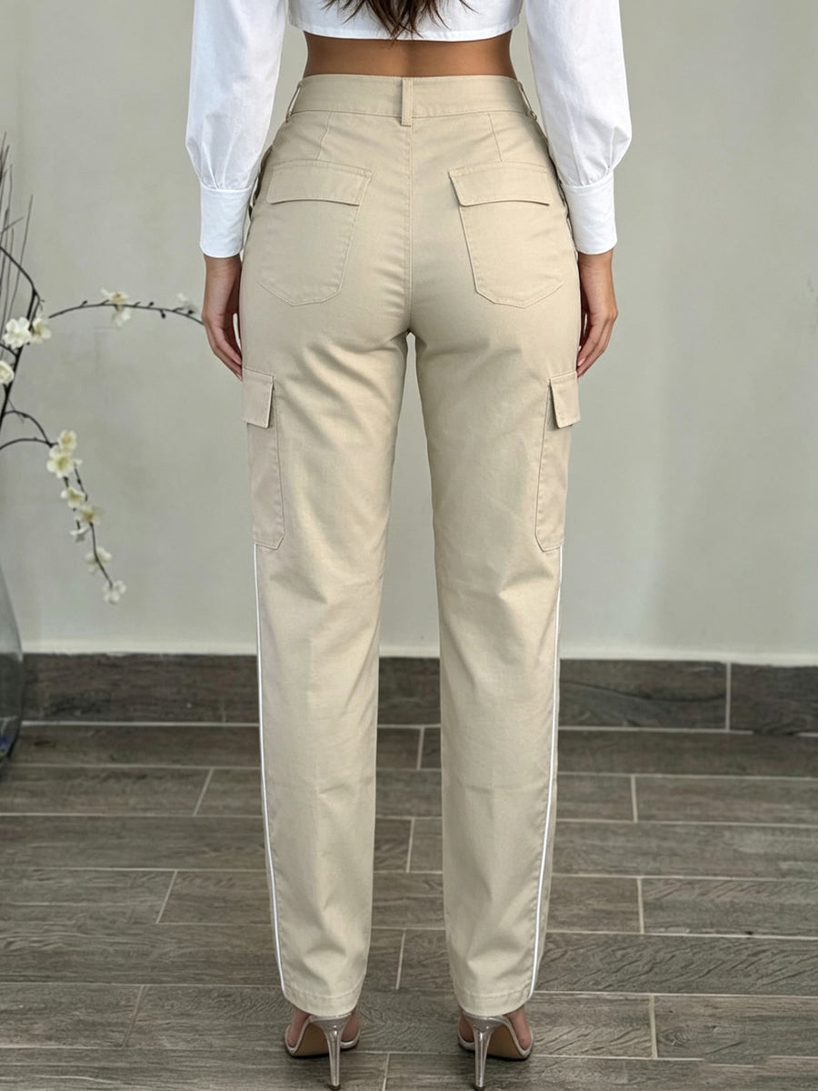High-Waist Pocket Contrast Pants