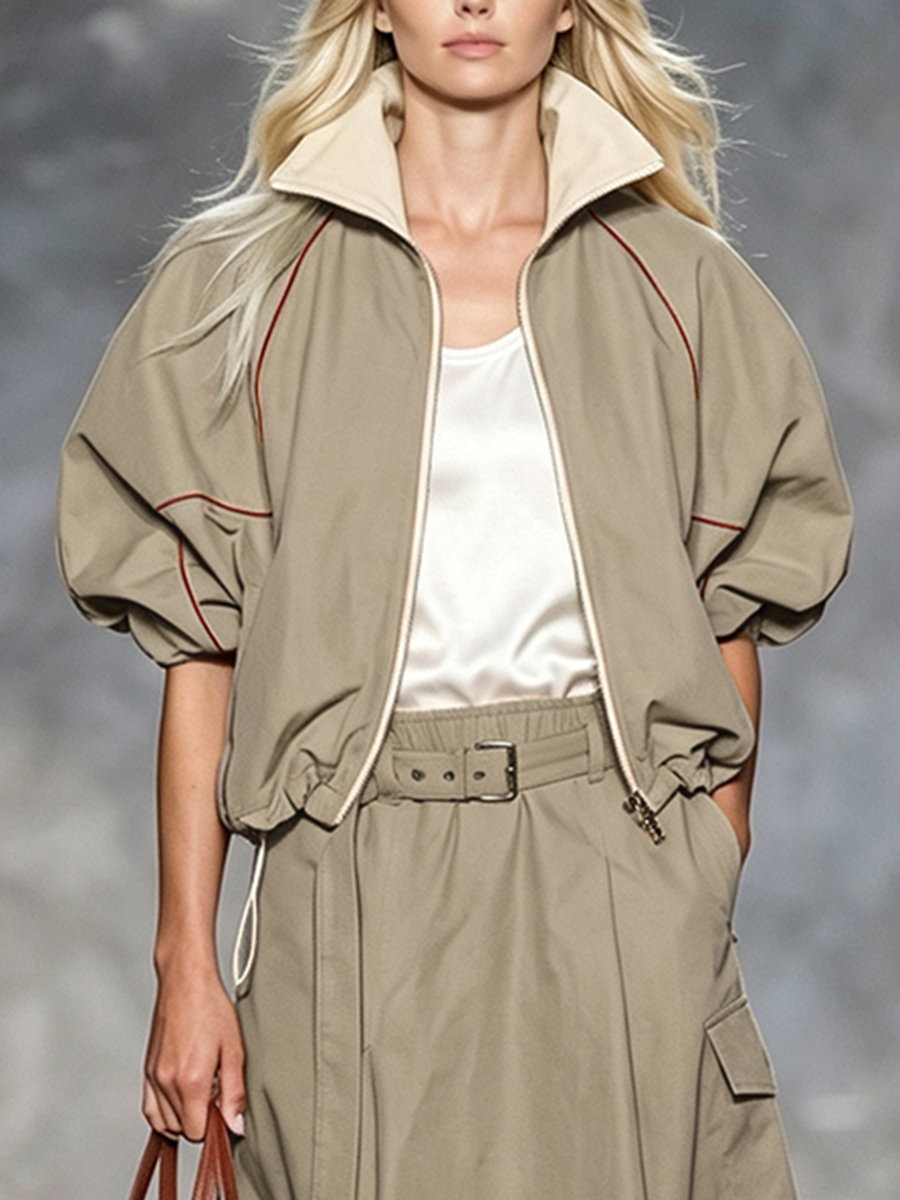 Drawstring Zip Relaxed Contrast Jacket