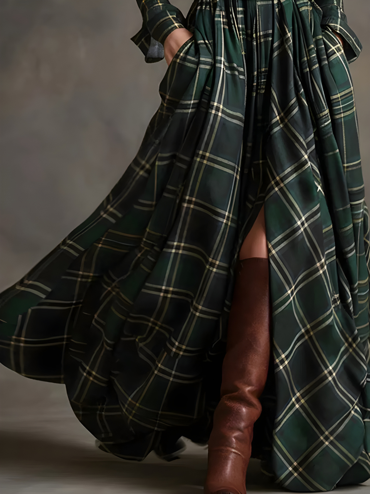 Elara | Plaid Button-Front Maxi Dress