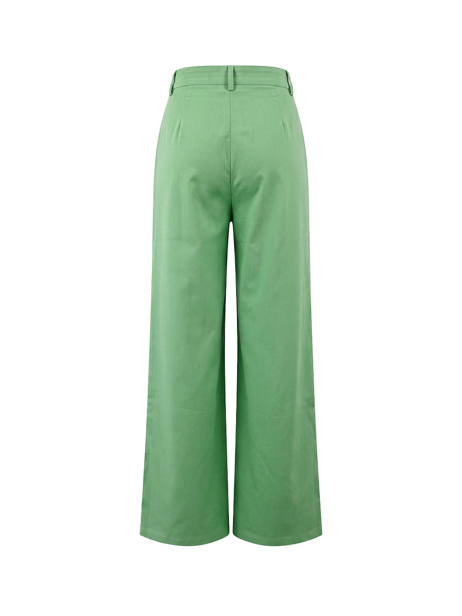 Wide-Leg High-Waist Button-Detail Pocket Pants