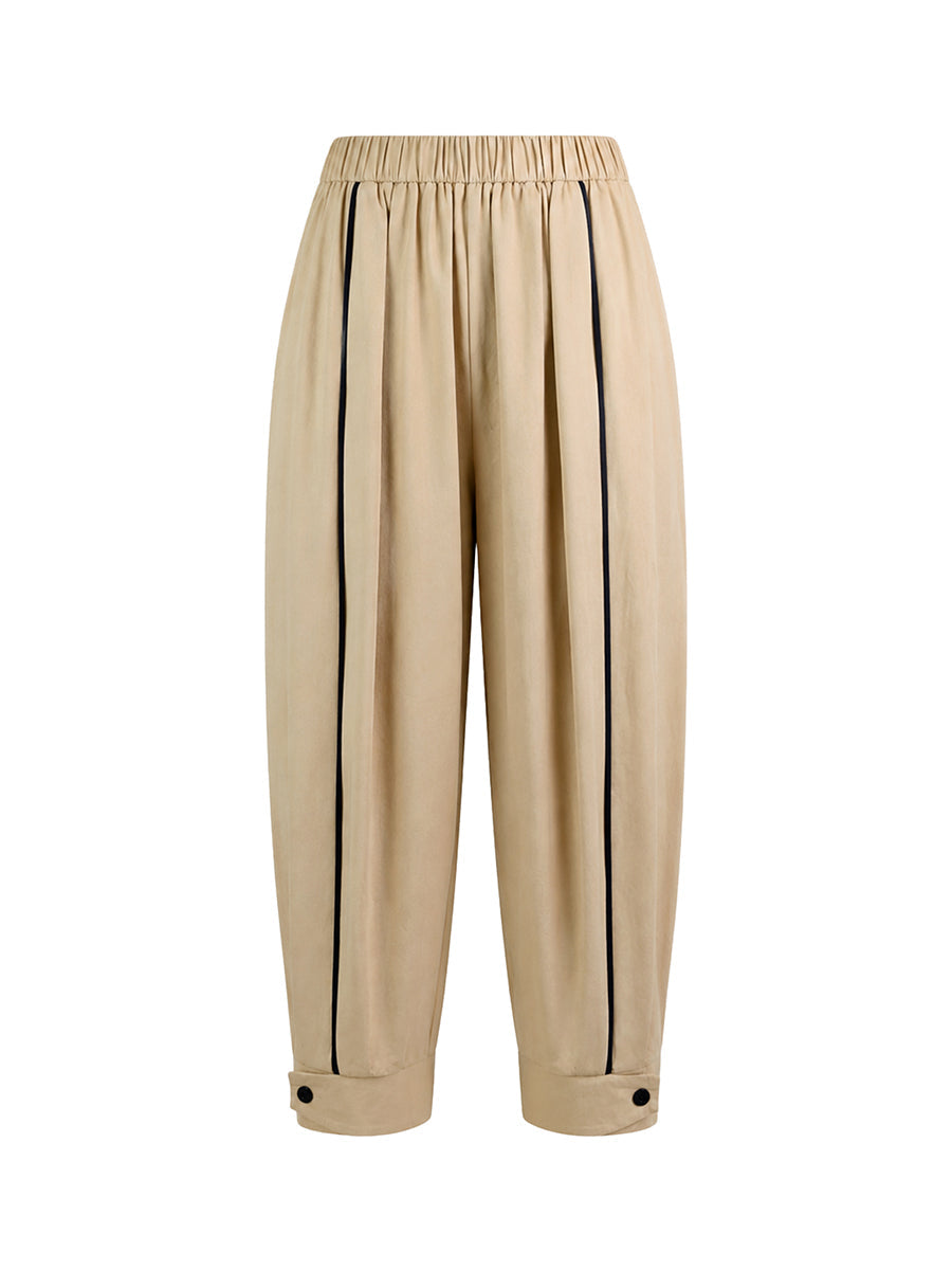 Wide-Leg Cropped Button-Detail Pocket Pants