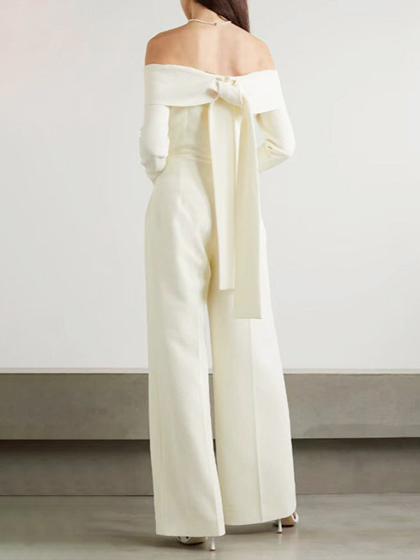 High-Waist Pleated Long-Sleeve Jumpsuit