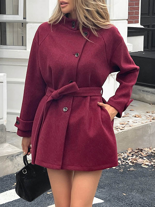 Stand-Collar Button-Detail Long-Sleeve Relaxed Jacket