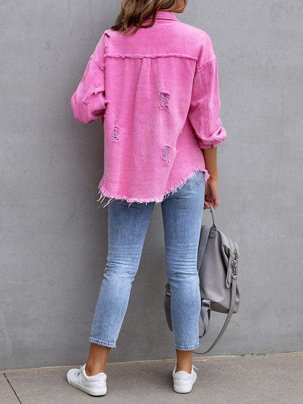 Fringe Pocket Long-Sleeve Relaxed Jacket