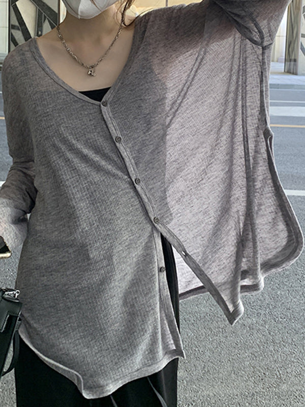 V-Neck Button-Detail Long-Sleeve Relaxed Cardigan