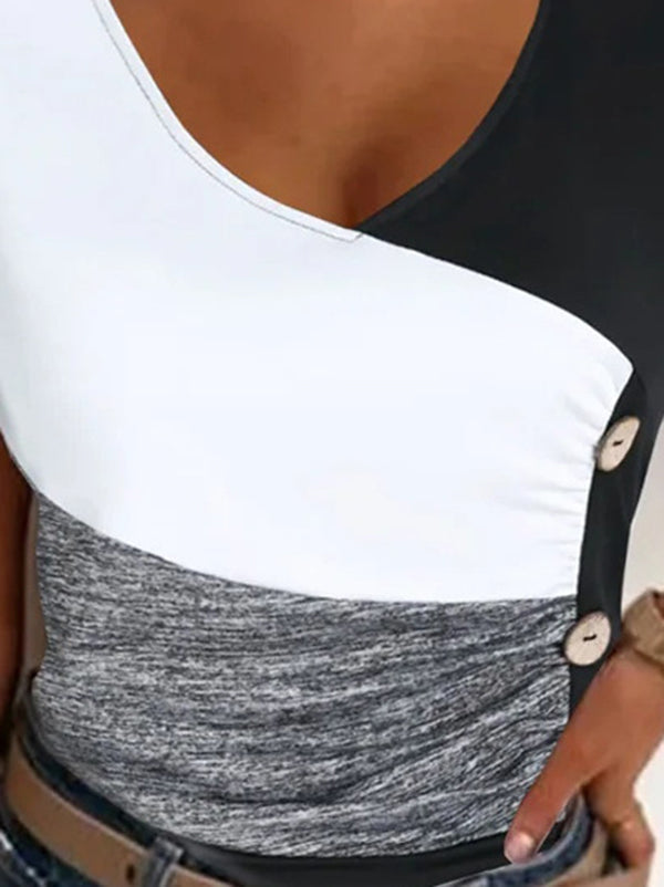 V-Neck Pleated Sleeveless Elastic Vest