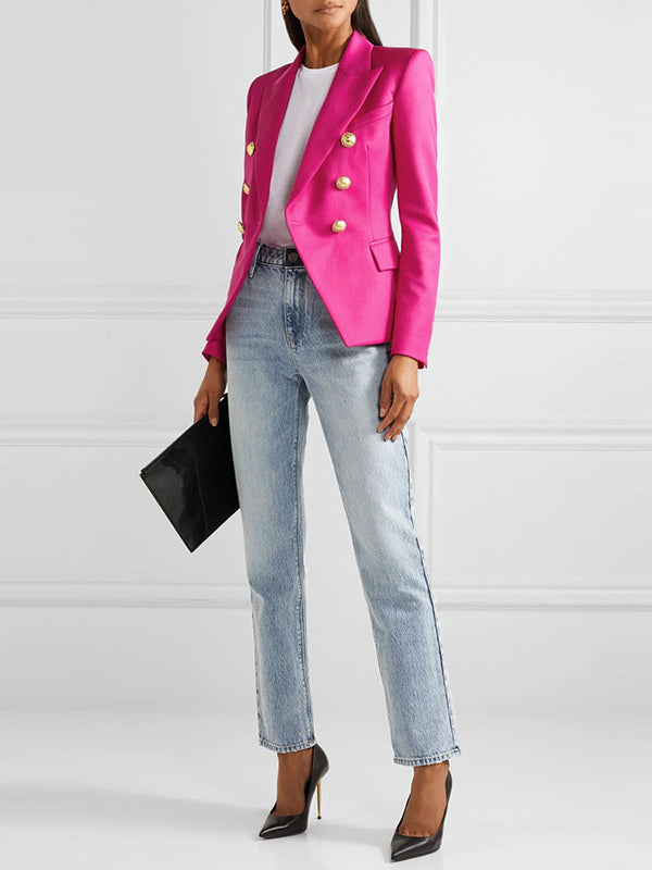 Notch-Collar Button-Detail Long-Sleeve Blazer