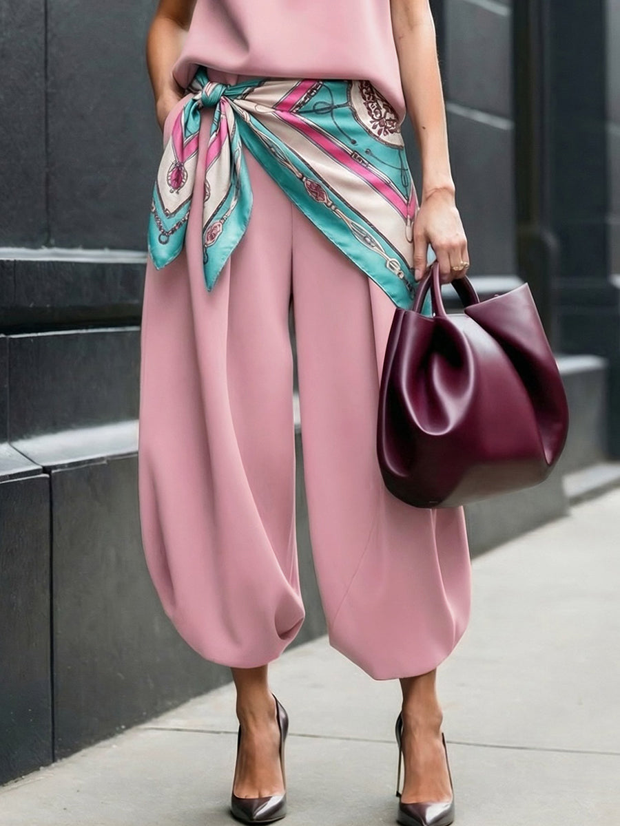 High-Waist Cropped Pleated Pocket Pants