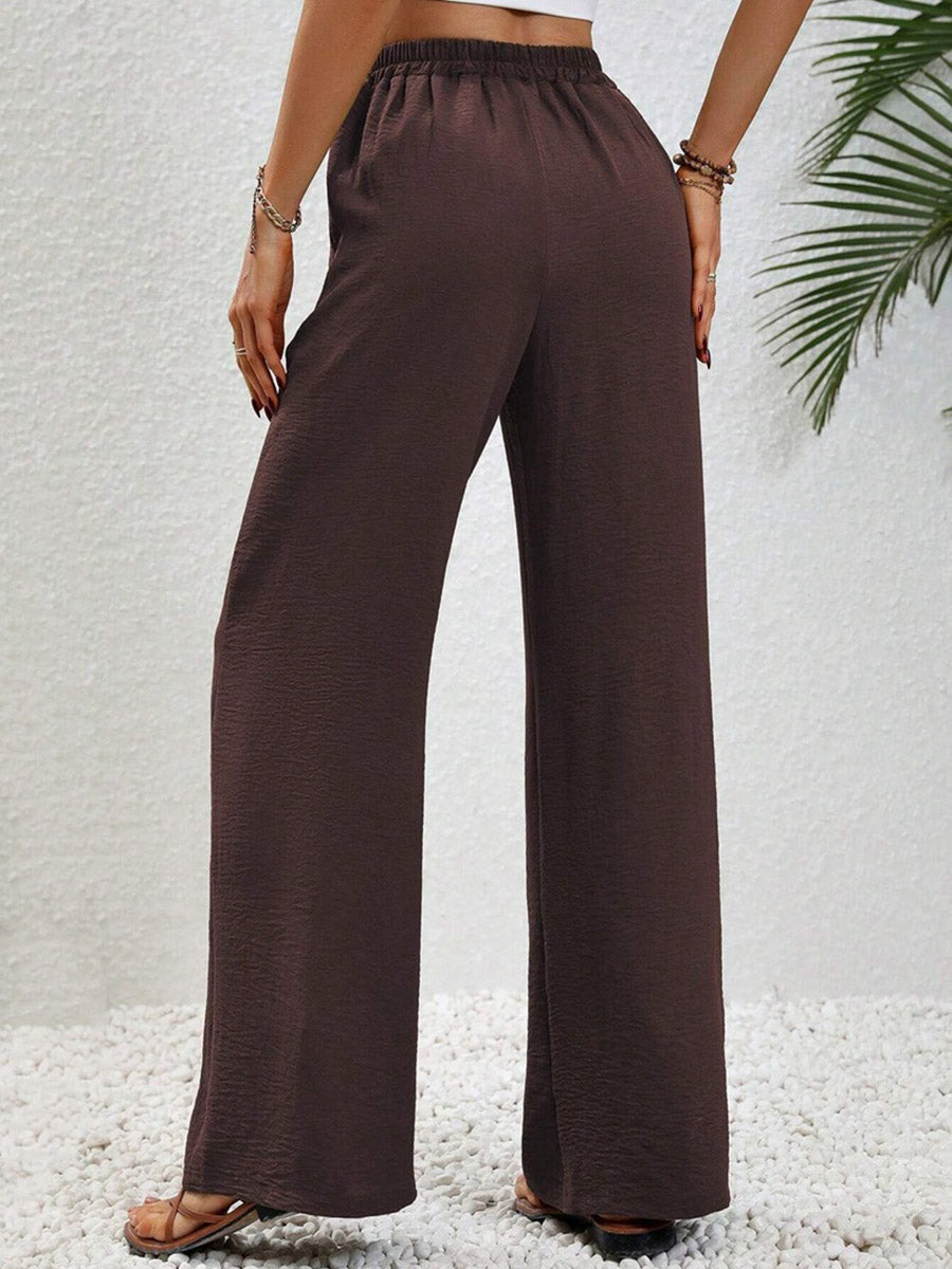 High-Waist Pleated Elastic Relaxed Pants