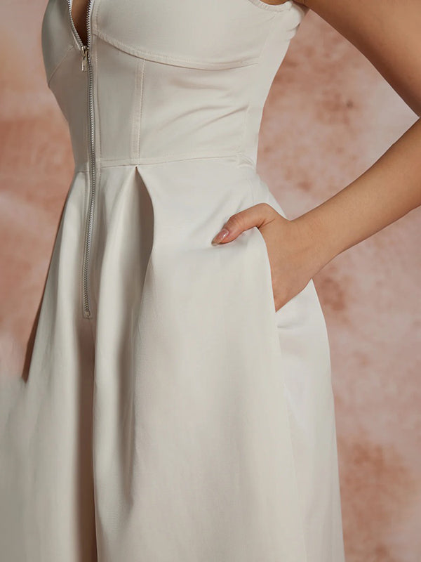 High-Waist V-Neck Zip Pocket Jumpsuit