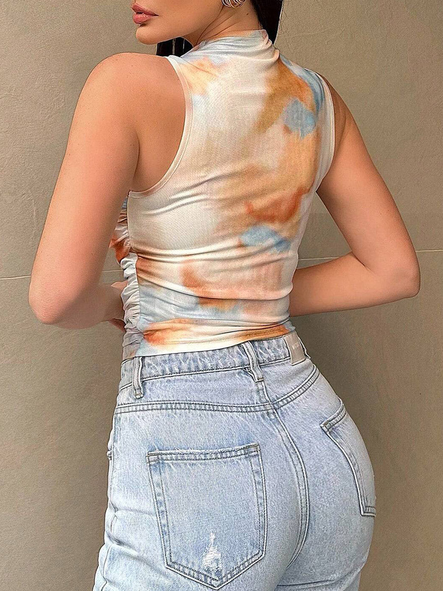 Floral Round-Neck Sleeveless Contrast Tank Top