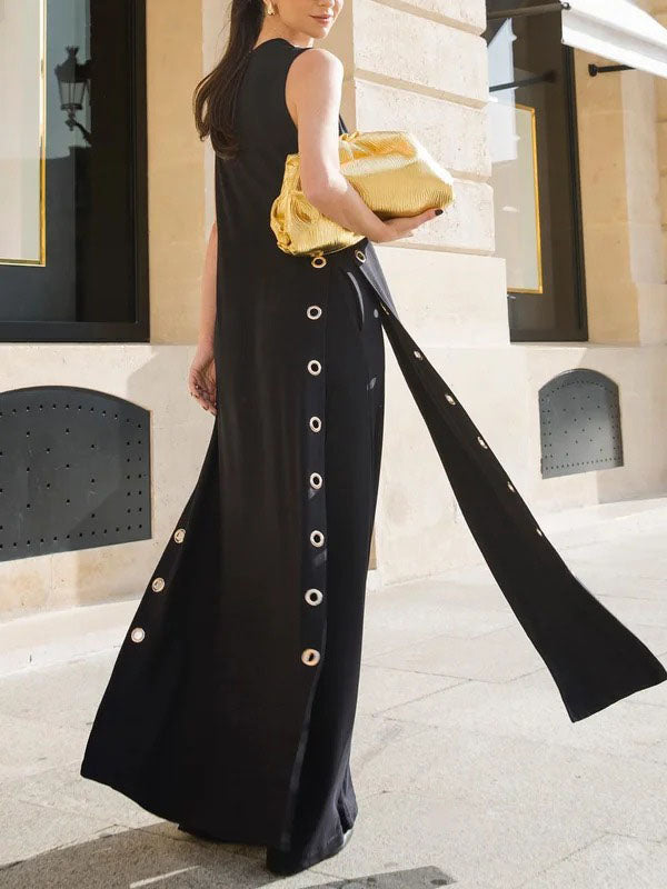 V-Neck Side-Split Sleeveless Cut-Out Vest