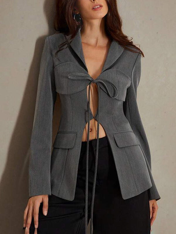 Notch-Collar Pocket Long-Sleeve Relaxed Blazer
