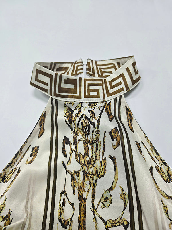 Printed Wide-Leg Halter-Neck Sleeveless Jumpsuit
