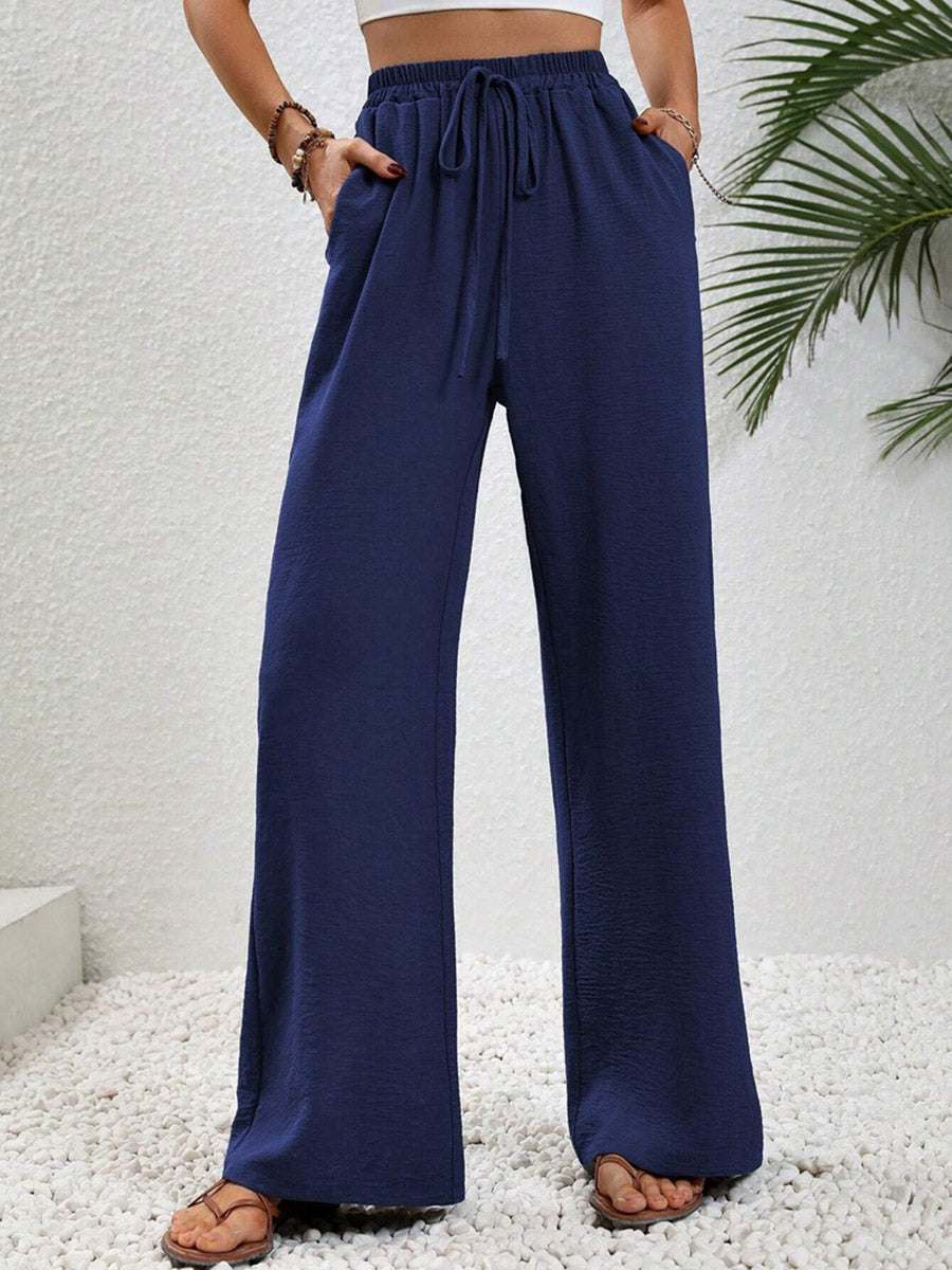 High-Waist Pleated Elastic Relaxed Pants