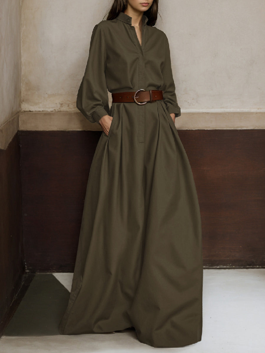 Wide-Leg V-Neck Button-Detail Relaxed Belt