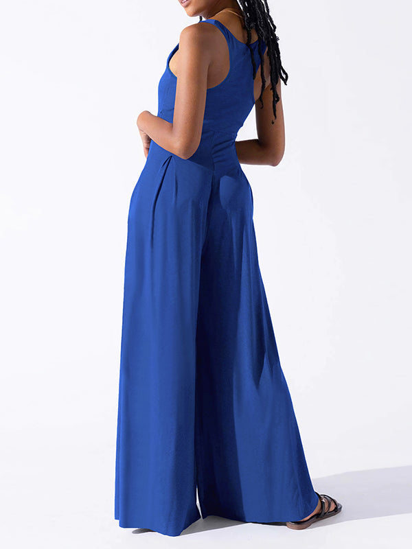 Pleated Sleeveless Relaxed Jumpsuit