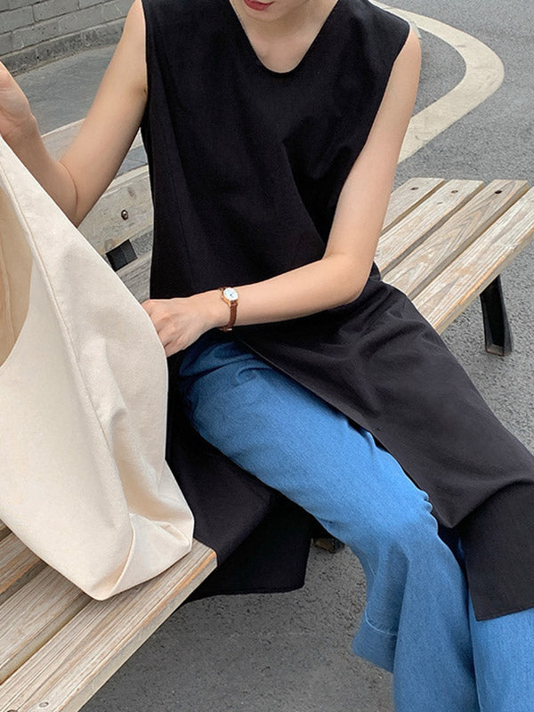 V-Neck Side-Split Sleeveless Relaxed Vest