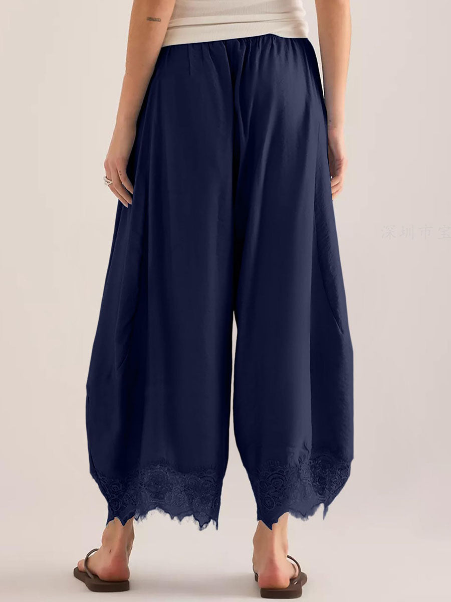Wide-Leg Drawstring Pocket Elastic Pants