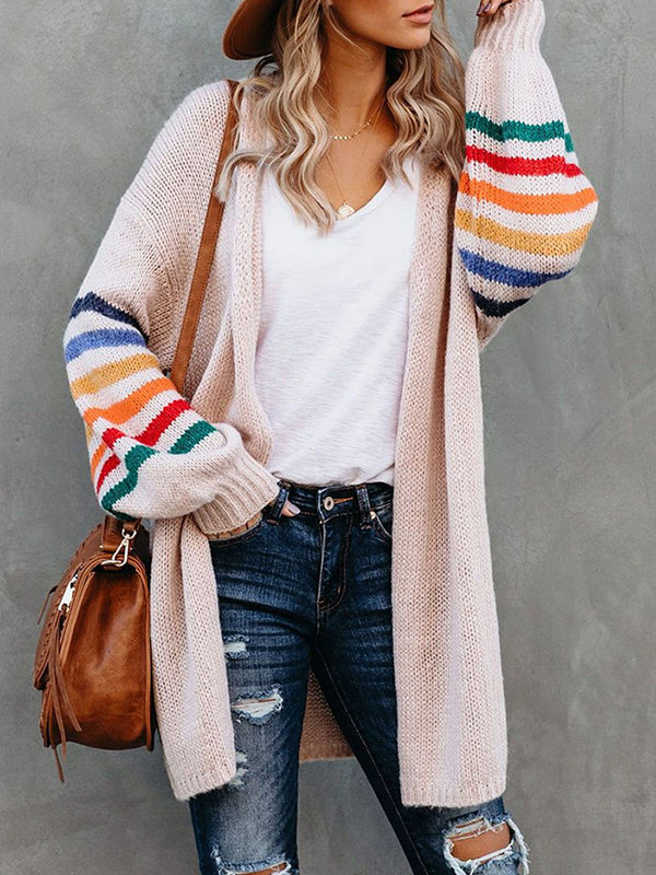 Striped Long-Sleeve Relaxed Contrast Cardigan
