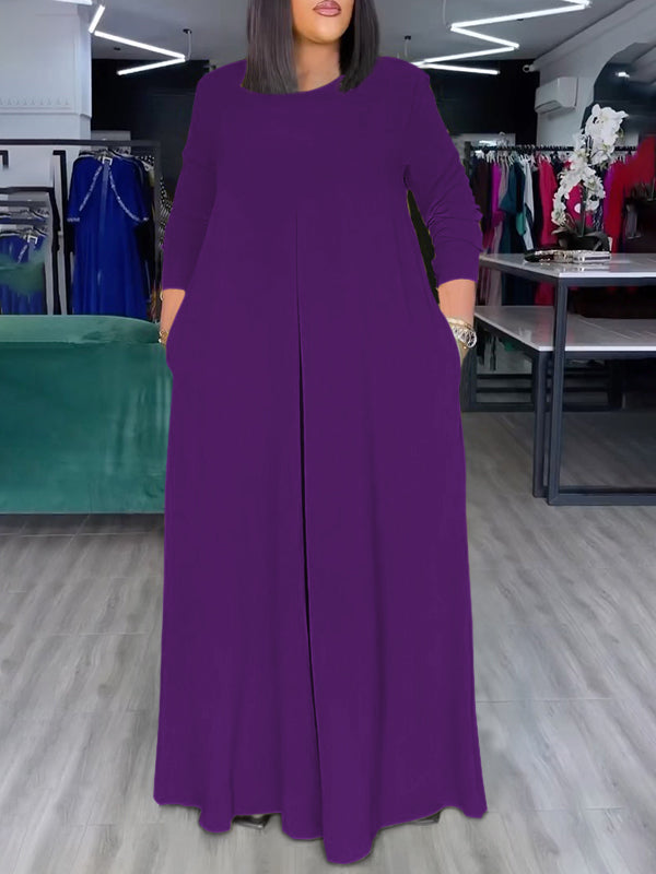 Wide-Leg Round-Neck Pocket Relaxed Jumpsuit