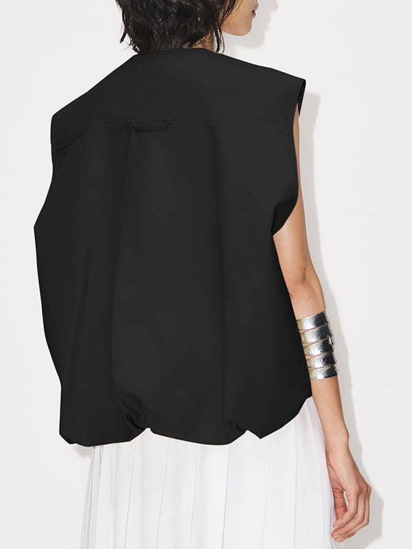 Round-Neck Zip Pocket Sleeveless Vest