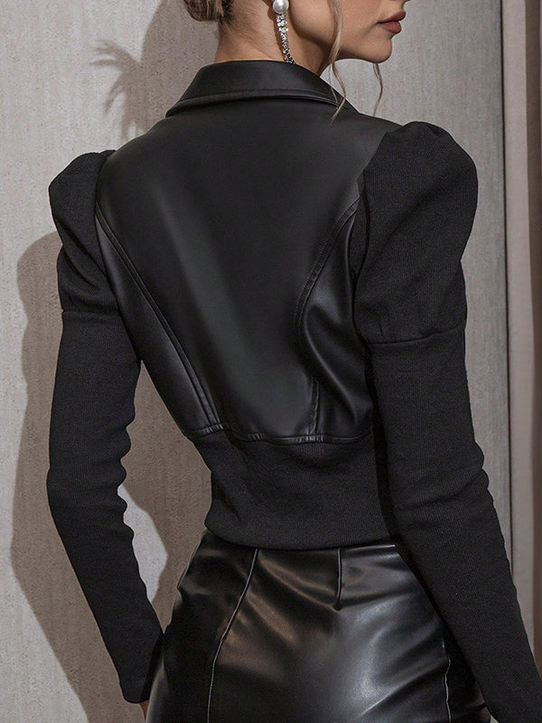 Pleated Zip Long-Sleeve Elastic Jacket
