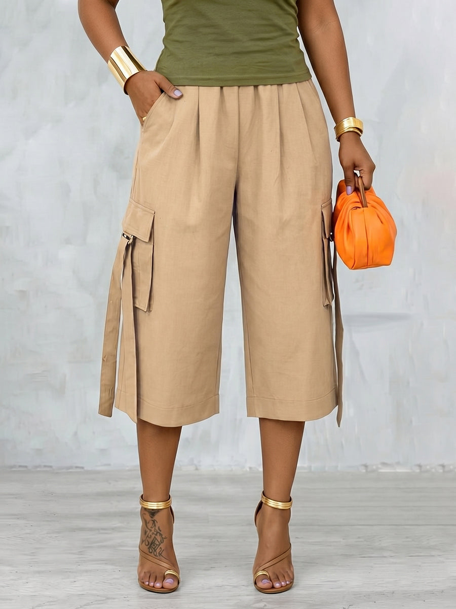 Wide-Leg High-Waist Cropped Pleated Pants