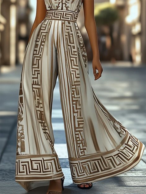 Printed Wide-Leg Halter-Neck Sleeveless Jumpsuit