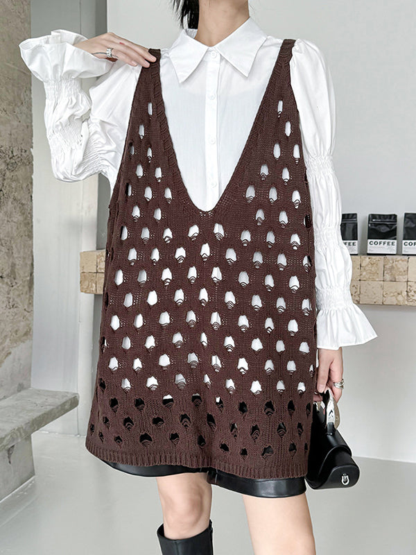 V-Neck Sleeveless Cut-Out Relaxed Vest