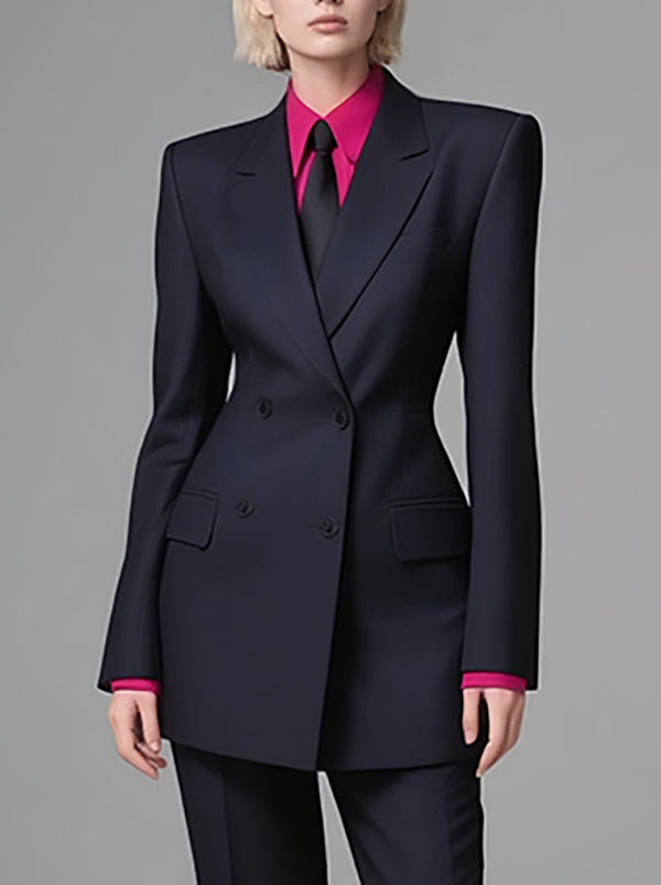 Notch-Collar Button-Detail Pocket Long-Sleeve Blazer