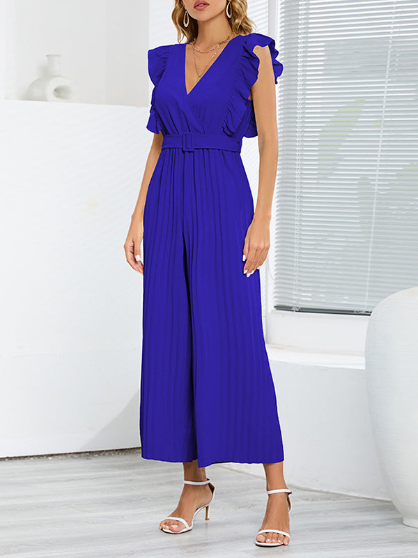 High-Waist V-Neck Pleated Ruffle Belt