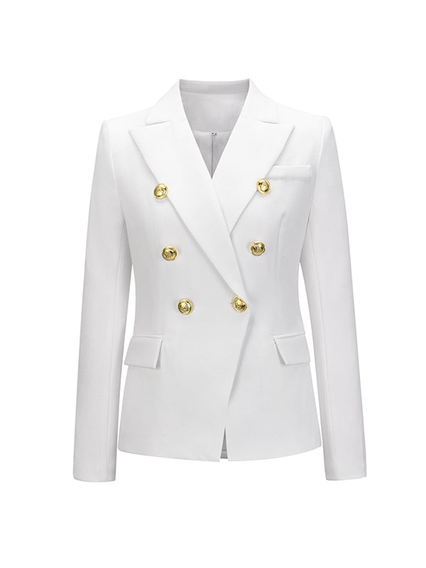 Notch-Collar Button-Detail Long-Sleeve Blazer