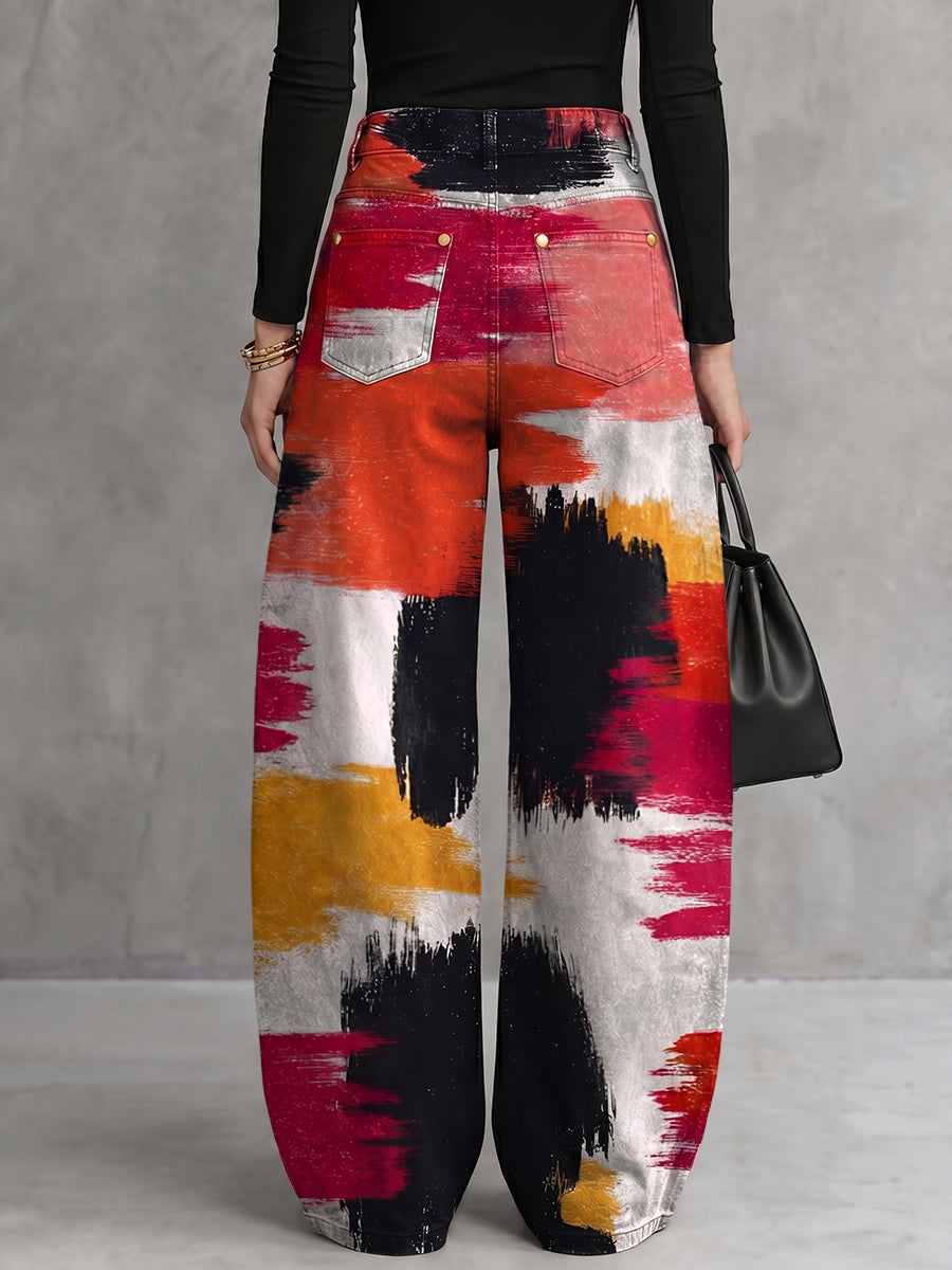 Printed Wide-Leg Button-Detail Cut-Out Pants