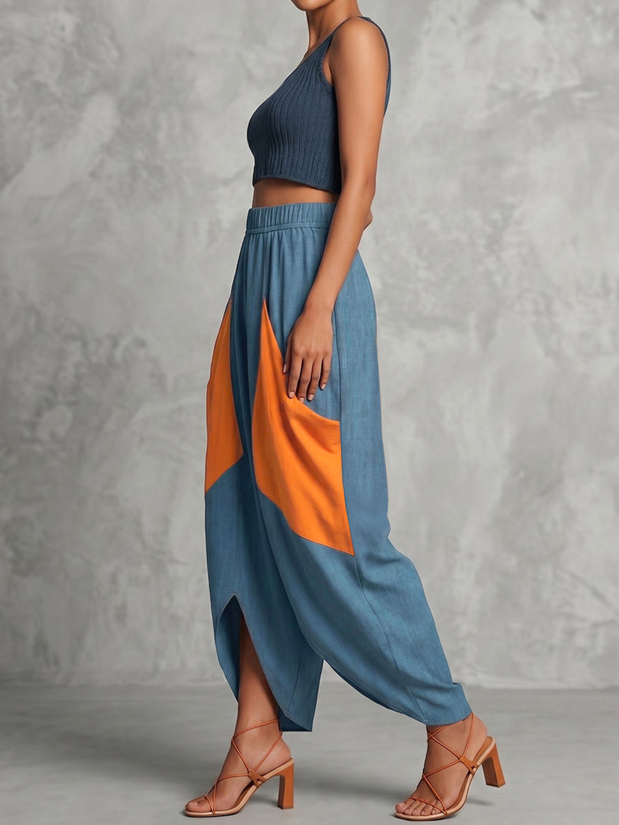 High-Waist Pocket Elastic Relaxed Pants