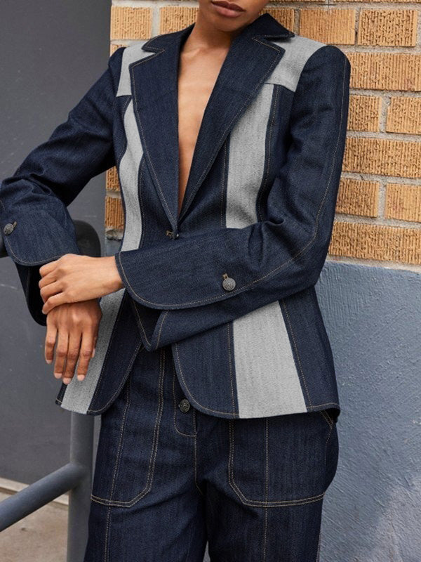 V-Neck Long-Sleeve Relaxed Contrast Jacket