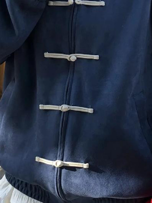 Stand-Collar Zip Long-Sleeve Contrast Jacket