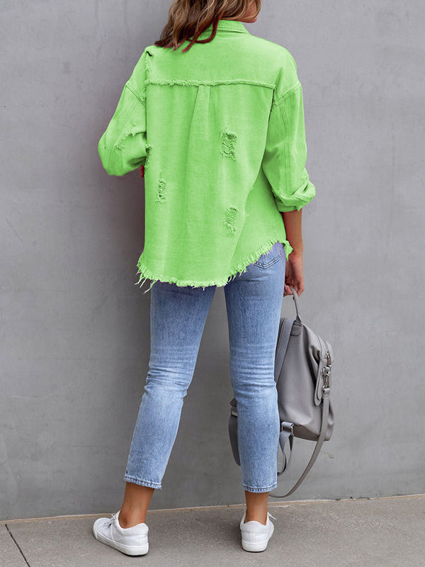 Fringe Pocket Long-Sleeve Relaxed Jacket