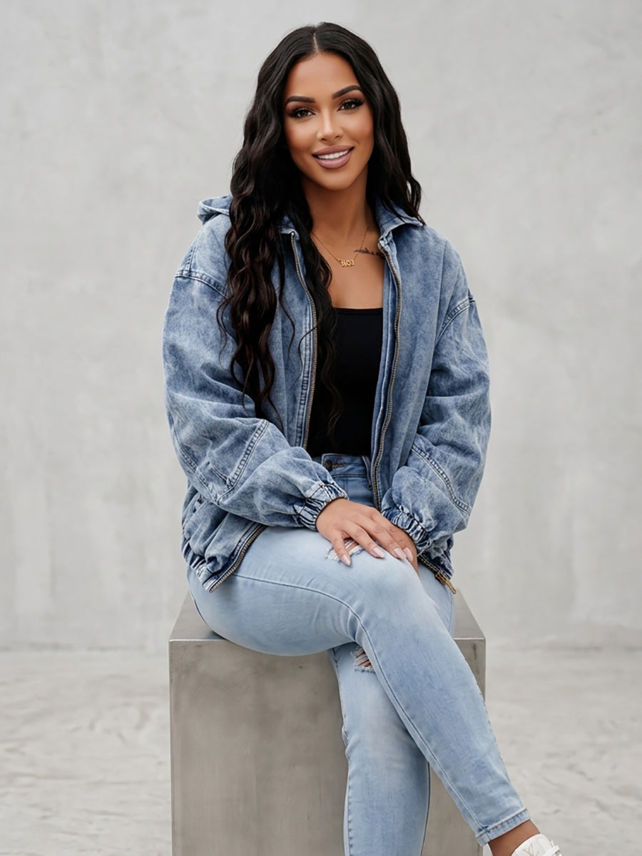 Hooded Zip Pocket Long-Sleeve Jacket