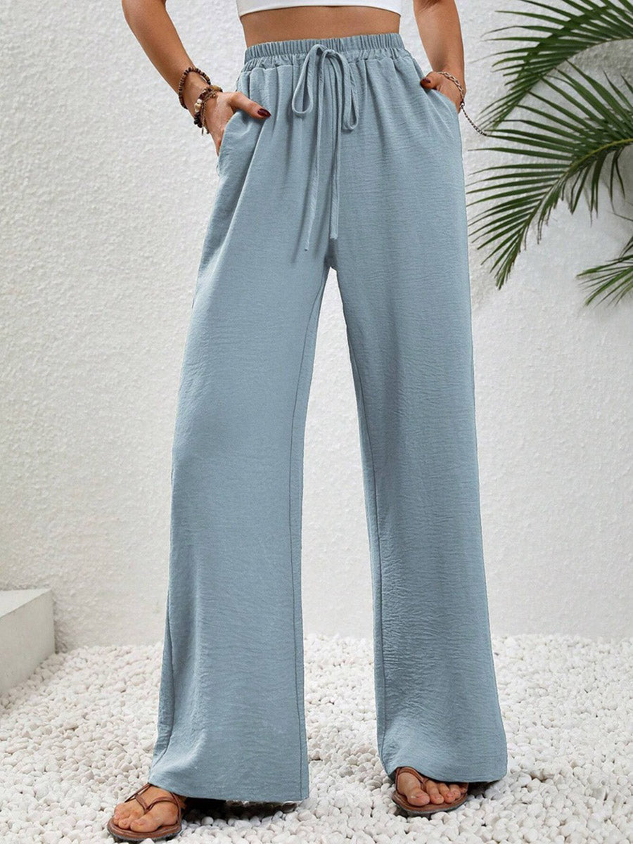 High-Waist Pleated Elastic Relaxed Pants