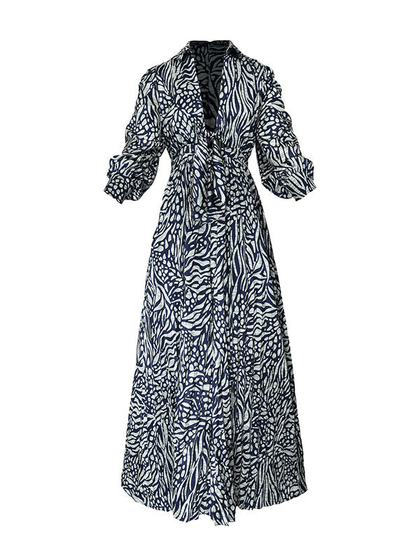 Printed V-Neck Pleated Relaxed Jumpsuit
