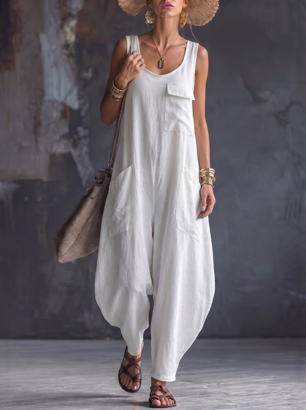 Square-Neck Pocket Sleeveless Relaxed Jumpsuit