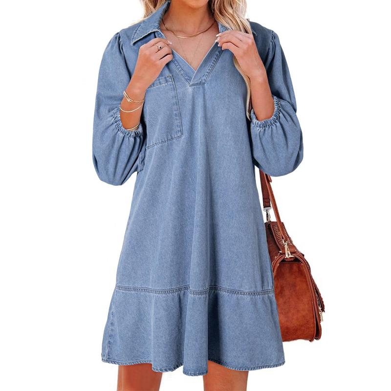 Layla | Soft Washed Denim Puff Sleeve Dress
