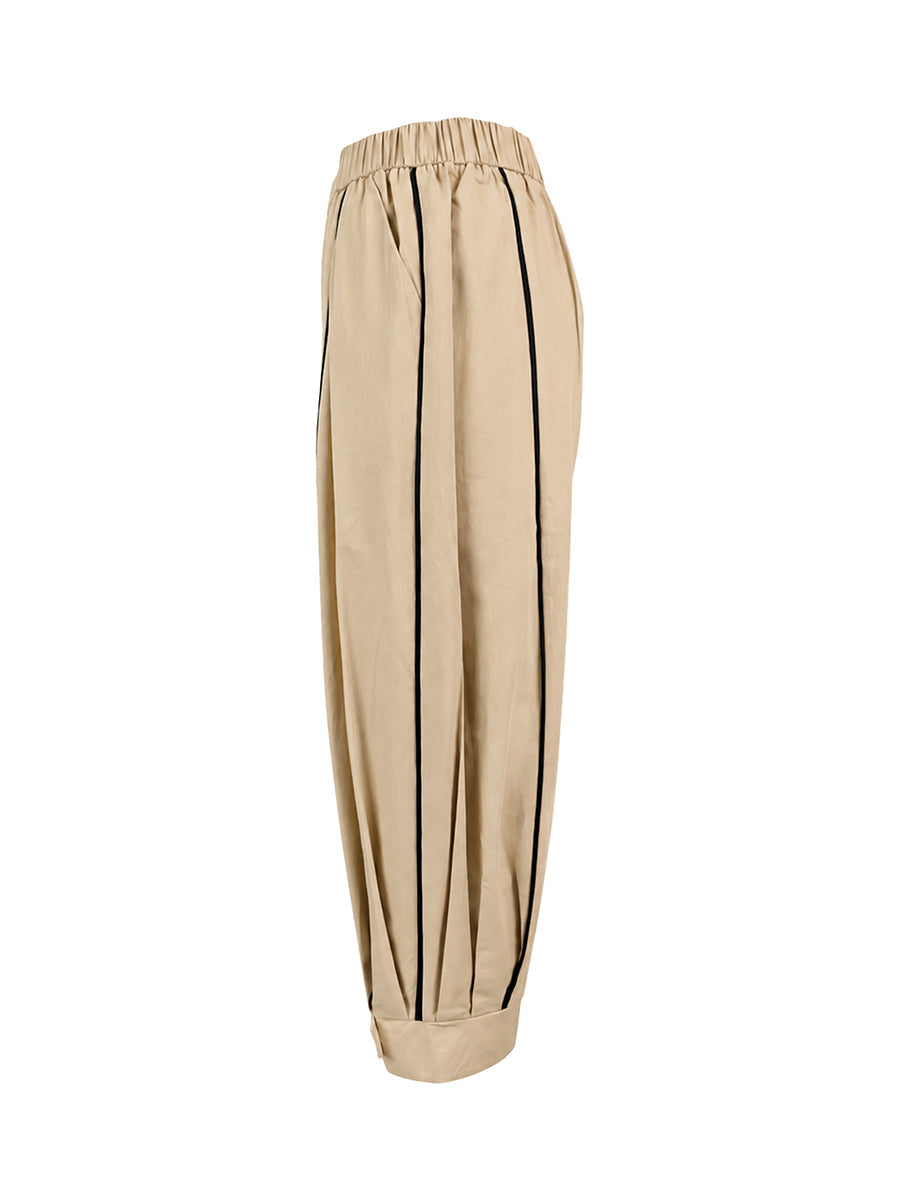 Wide-Leg Cropped Button-Detail Pocket Pants
