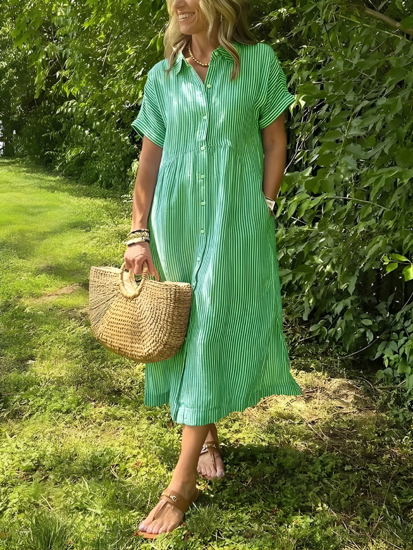 Marina | Striped Maxi Shirt Dress with Pockets
