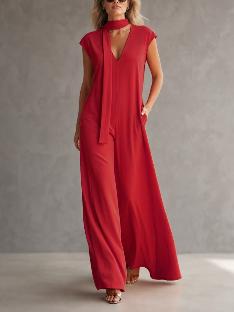 Wide-Leg V-Neck Pocket Relaxed Jumpsuit
