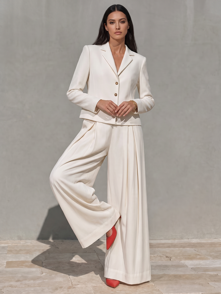 Wide-Leg High-Waist Pleated Pocket Pants