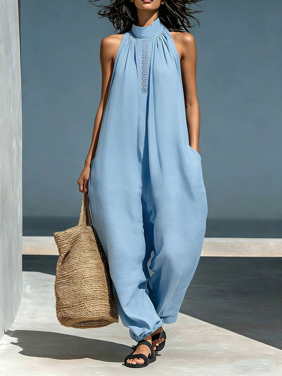 Pocket Sleeveless Cut-Out Relaxed Jumpsuit