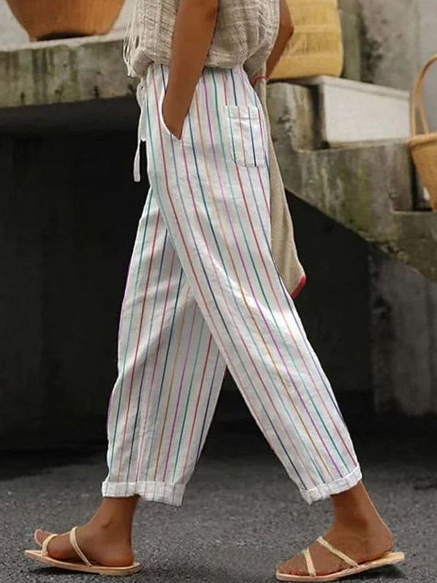 Printed High-Waist Plus Size Drawstring Pants